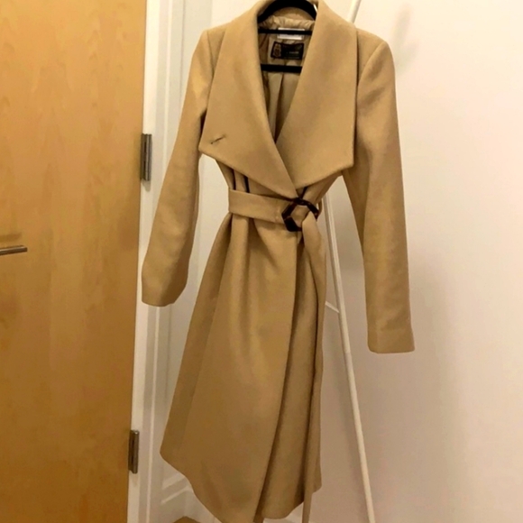 Mango Camel Wide Lapel Manteco Wool Belted Wrap Trench Coat - Picture 10 of 12
